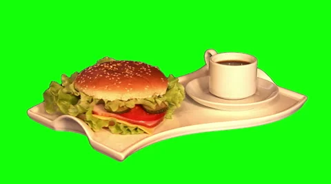 Big hamburger with bacon and coffee Stock Footage 45894335