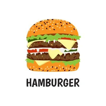 Big hamburger double beef and cheese on white background - Vector illustration Stock Illustration