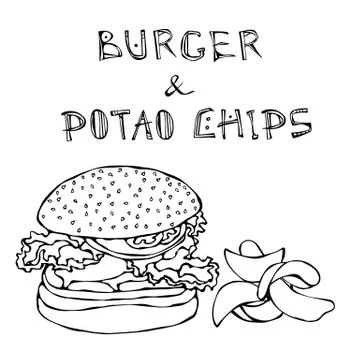 Big Hamburger or Cheeseburger, Beer Mug or Pint and Potato Chips. Burger Logo Stock Illustration