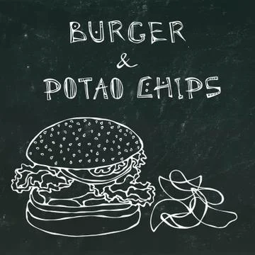 Big Hamburger or Cheeseburger, Beer Mug or Pint and Potato Chips. Burger Logo Stock Illustration