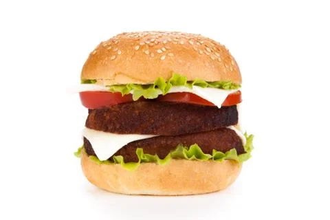 Big hamburger on a white background Stock Photos