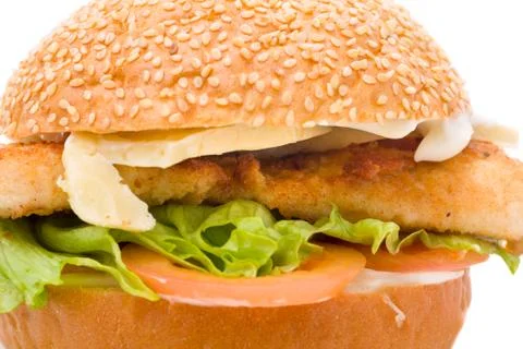 Big hamburger on white background Stock Photos