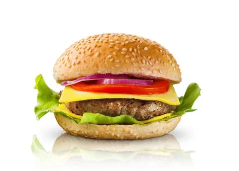 Big hamburger on white background Stock Photos