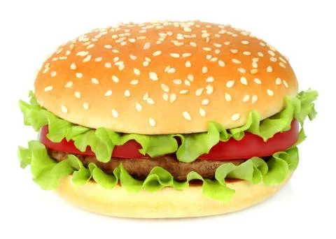 Big hamburger on white background Stock Photos