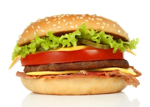 Big hamburger on white background Stock Photos