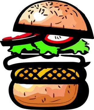 Big Hamburger on White Background, Vector Illustration Stock Illustration