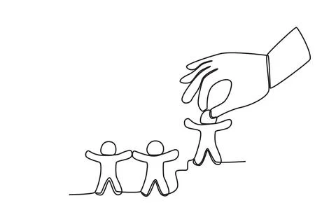 A big hand and three children Stock Illustration