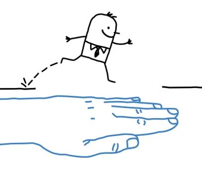 Big hand with cartoon character - help Stock Illustration