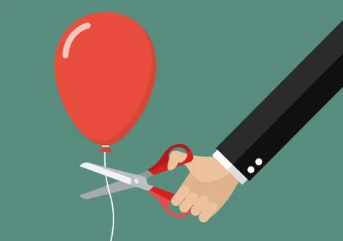Big hand cutting balloon string with scissors Stock Illustration