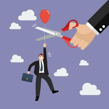 Big hand cutting rival balloon string with scissors Stock Illustration