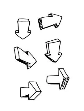 Big hand drawn arrow in volume doodle set Stock Illustration