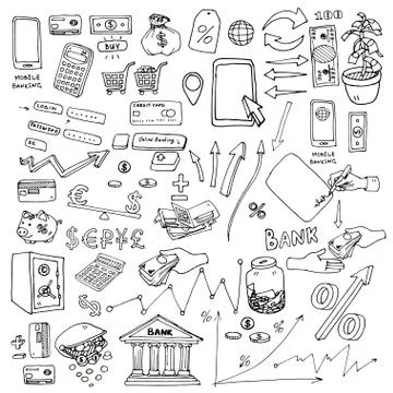 Big hand drawn elements collection for infographic on the subject of money Illustrazione stock