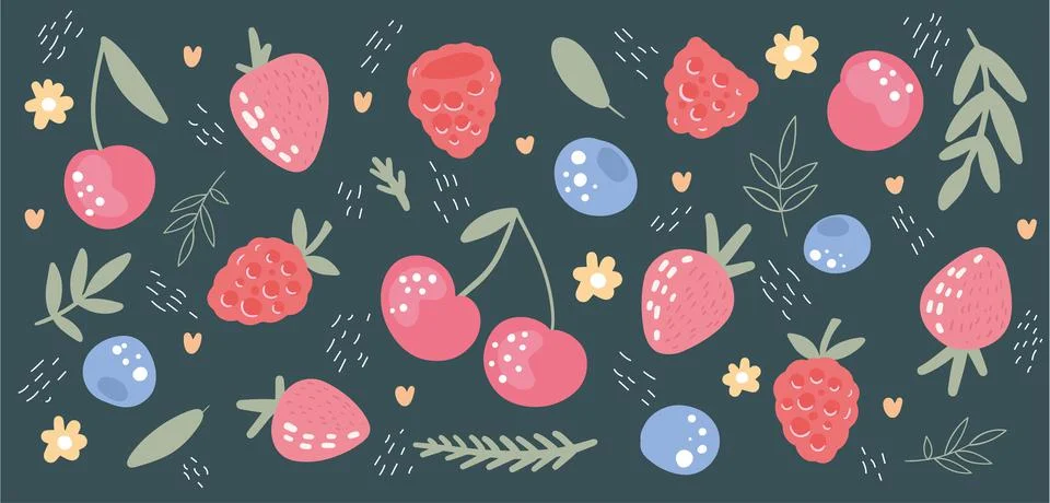 Big Hand Drawn set of different Berries Stock Illustration