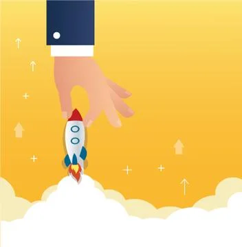 Big hand holding a rocket startup business concept Stock Illustration