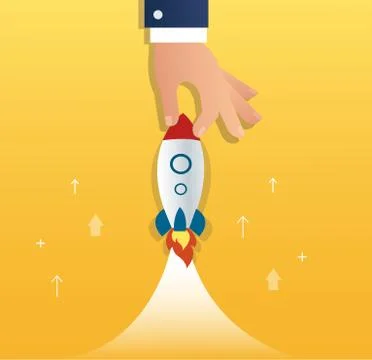 Big hand holding a rocket, startup business concept Stock Illustration