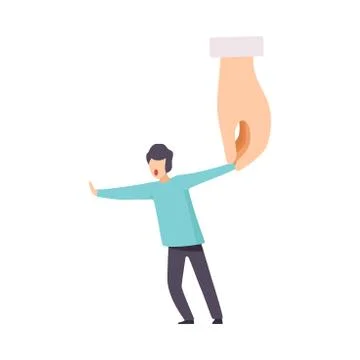 Big Hand Holding Tiny Man, Control, Manipulation of People Concept Vector Stock Illustration