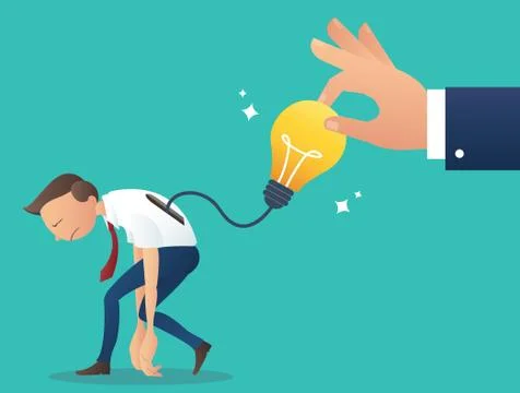 Big hand trying to pick up light bulb Stock Illustration