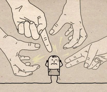 Big Hands with Cartoon Character - Aggression and Paranoia- illustration on t Stock Illustration