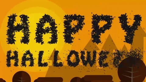Big happy halloween bat typeface orange halloween background Stock Footage 314698647