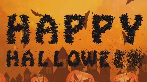 Big happy halloween bat typeface orange halloween cartoon background Vidéo 314698649
