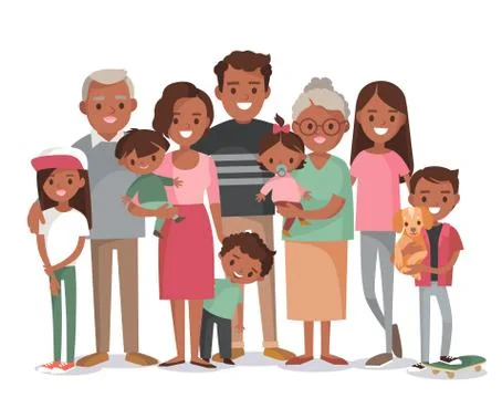 Big happy multi-generational afro-american family siblings relatives portrait Stock Illustration