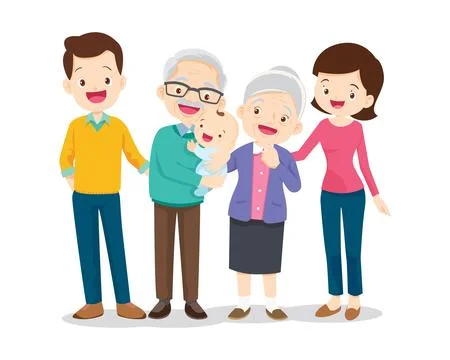 Big happy multi-generational family siblings relatives portrait Stock Illustration