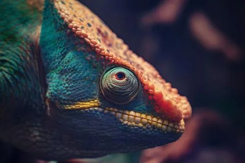 Big head of a lizard of a chameleon Stock Photos