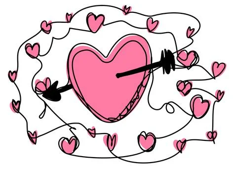 Big heart with an arrow in single line on a white background. Love concept .. Stock Illustration