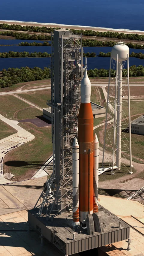 Big heavy rocket  on launchpad Stock Footage 338410606