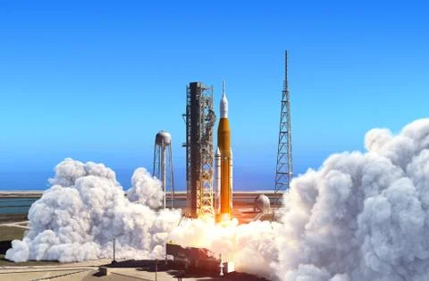 Big Heavy Rocket Space Launch System Launch From Launchpad At Cape Canaveral Stock Illustration