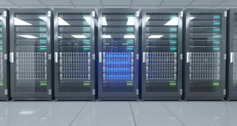 Big High Tech Server Data Center With Reflective Floor And A Lot Of Servers A Stock Illustration
