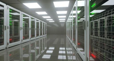 Big High Tech Server Data Center With Reflective Floor Artificial Intelligenc Stock Illustration