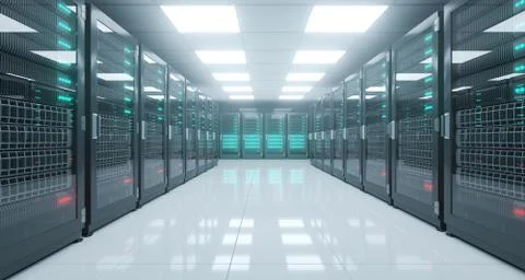 Big High Tech Server Data Center With Reflective Floor And A Lot Of Servers A Stock Illustration