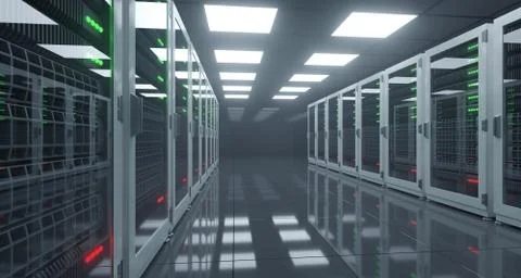 Big High Tech Server Data Center With Reflective Floor And A Lot Of Servers A Stock Illustration