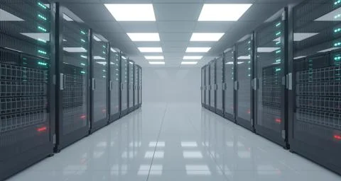 Big High Tech Server Data Center With Reflective Floor And A Lot Of Servers A Stock Illustration