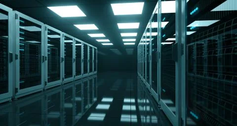 Big High Tech Server Data Center With Reflective Floor And A Lot Of Servers A Stock Illustration