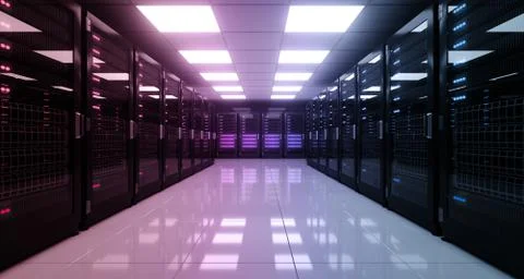 Big High Tech Server Data Center With Reflective Floor And A Lot Of Servers A Stock Illustration
