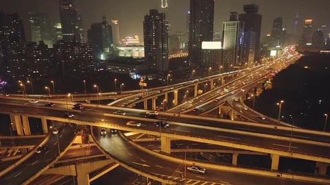 Big highway intersection in Shanghai, China, at night. Video stock 82342727