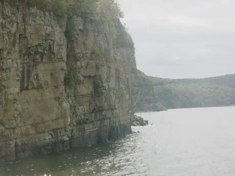 Big hills and the lake Stock Footage 80672401