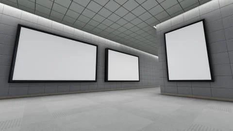 Big horizontal and vertical blank billboards in underground Stock Illustration
