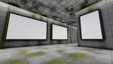 Big horizontal and vertical blank billboards in underground Illustrazione stock