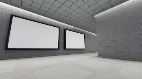 Big horizontal blank billboards in underground Stock Illustration