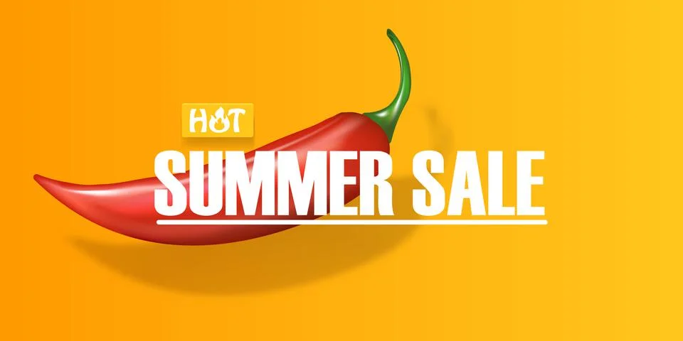Big Hot summer sale horizontal banner with red chili cayenne pepper isolated on Stock Illustration