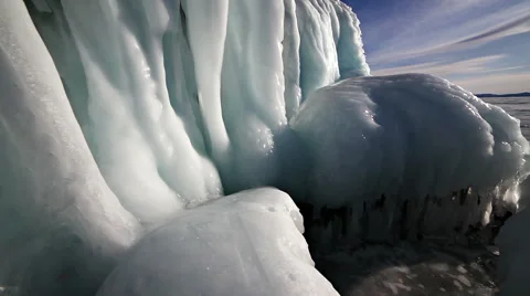 Big icicles on the rock Stock Footage 48444487