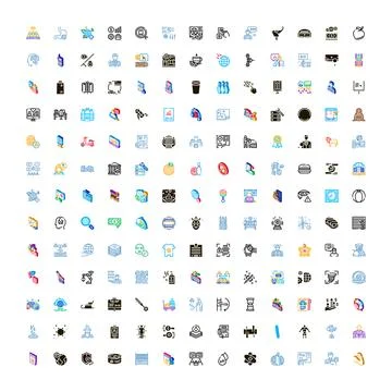Big icon collection presenting various business and technology concepts Illustrazione stock