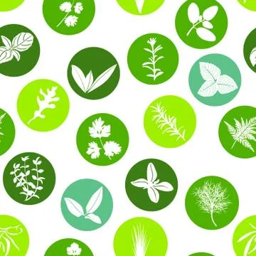 Big icon seamless pattern set of popular culinary herbs white silhouettes in  Stock Illustration