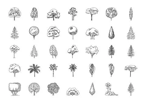 Big icon set of different tree silhouettes. Stock Illustration