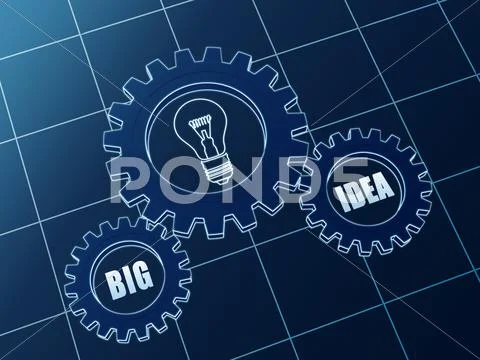 Big idea and light bulb symbol in blue gears Stock Illustration