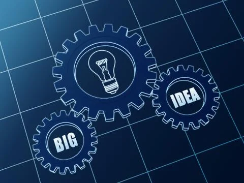 Big idea and light bulb symbol in blue gears Stock Illustration