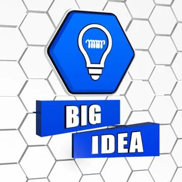 Big idea and light bulb symbol in blue hexagon and blocks Stock Illustration